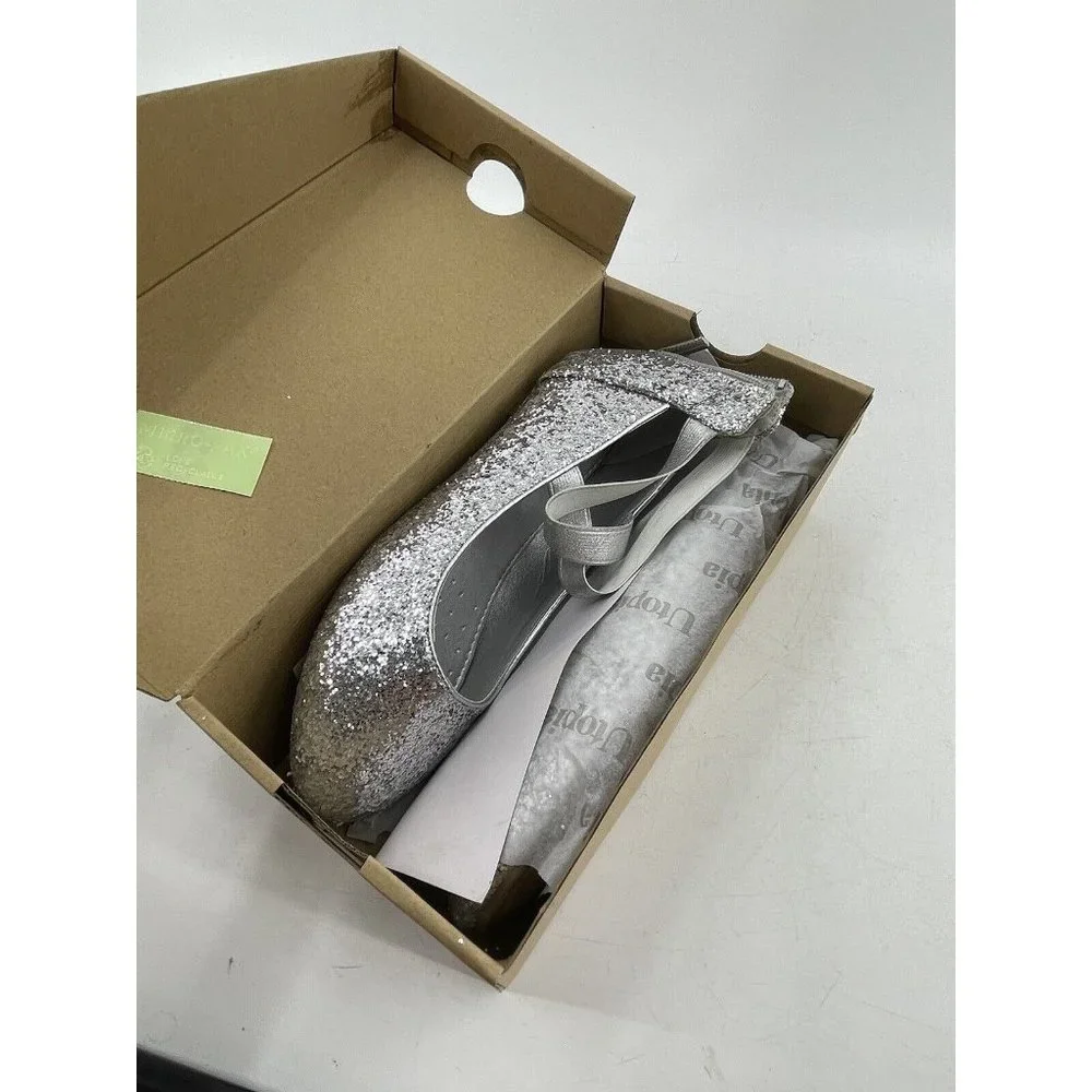 Nova Utopia Round Toe Silver Glitter Dress Flats Ankle Strap Zip Shoes Size 3